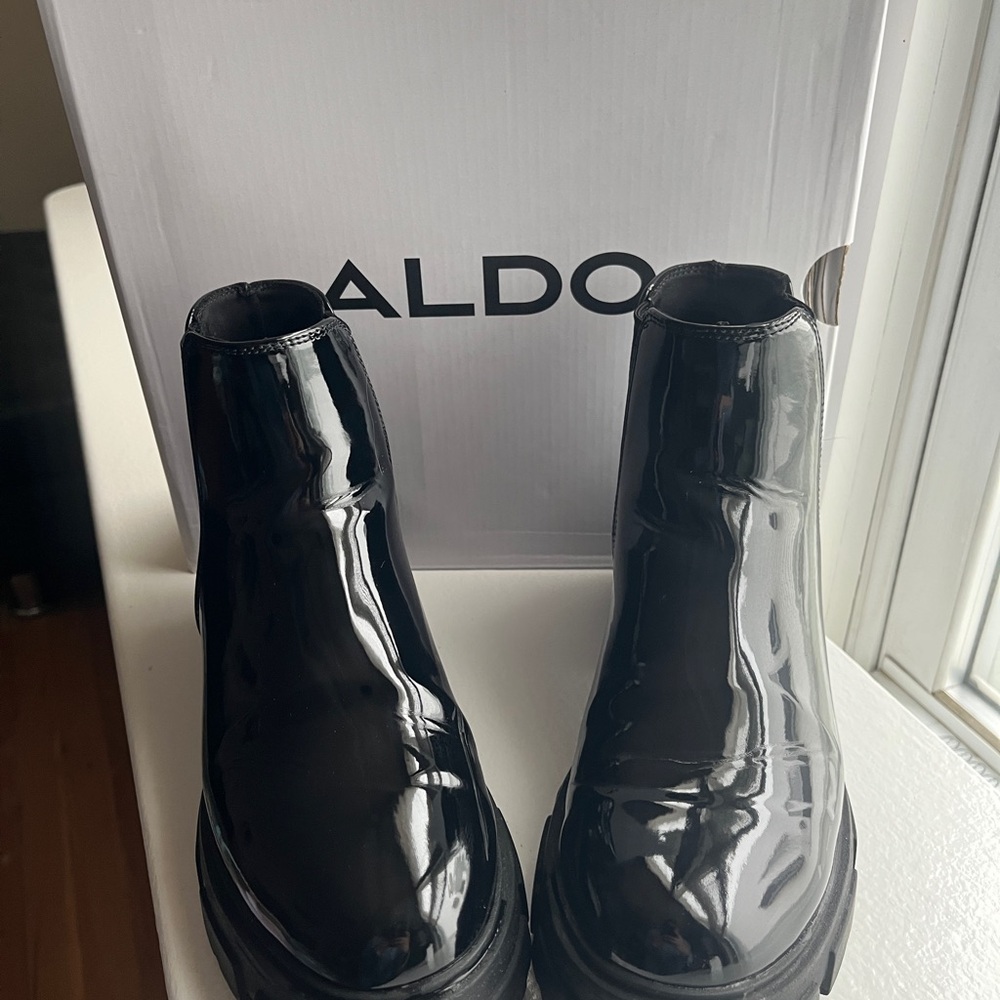 Aldo Glossy Black Combat Boots